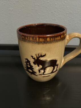Woodland Home Studio Moose Mug Rustic Coffee Pine Tree Brown Stoneware cup